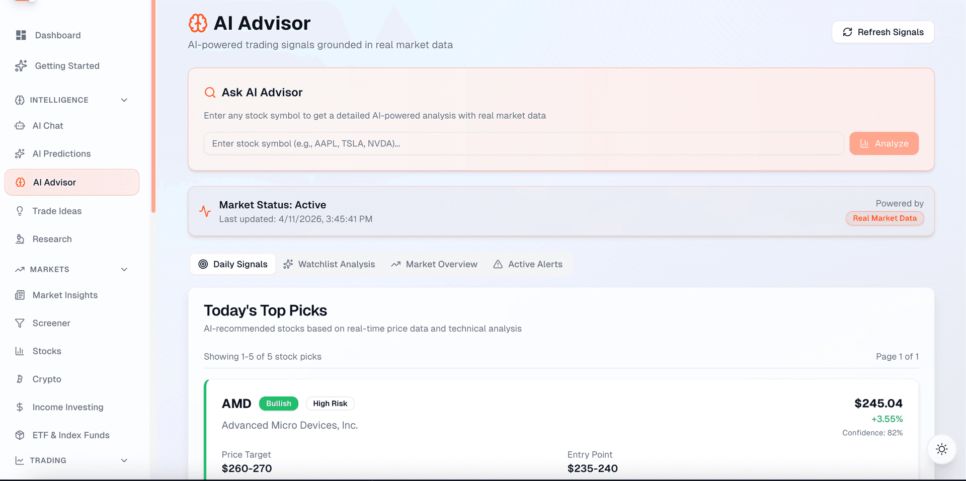 AI Advisor — personalized portfolio recommendations