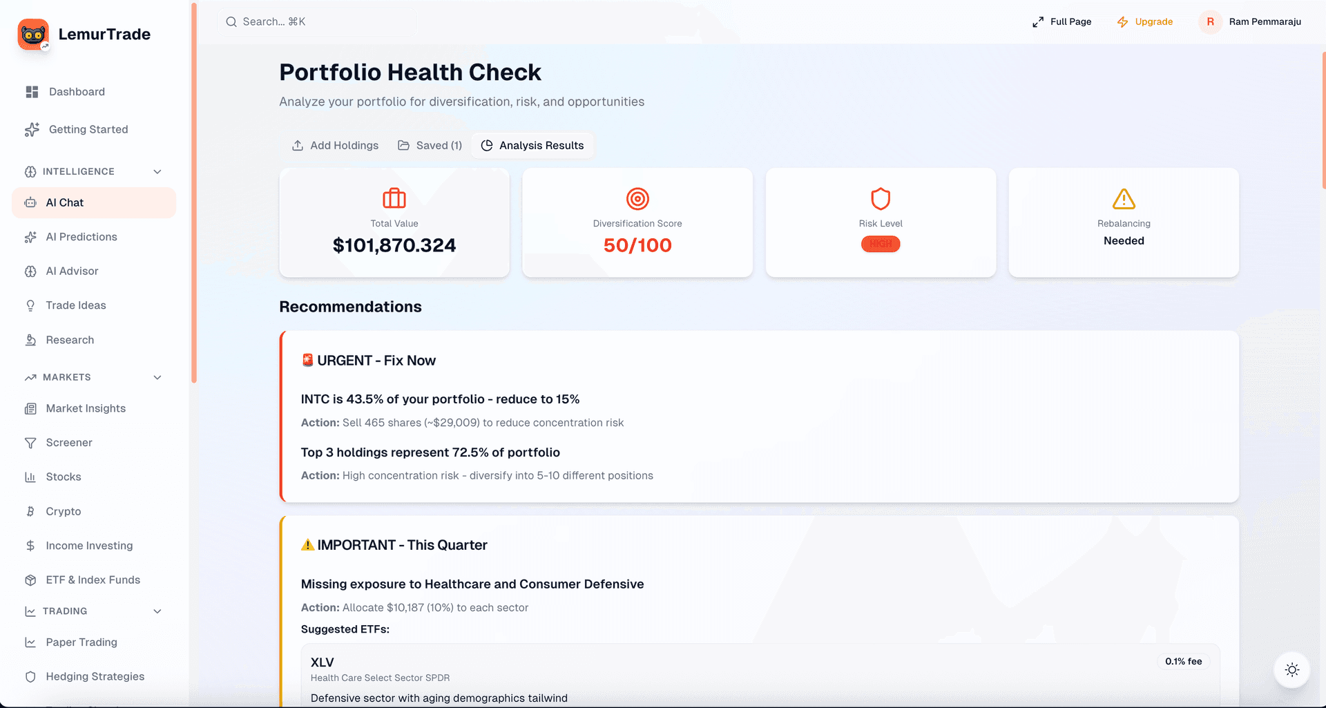 Portfolio Health Check — risk analysis and rebalancing